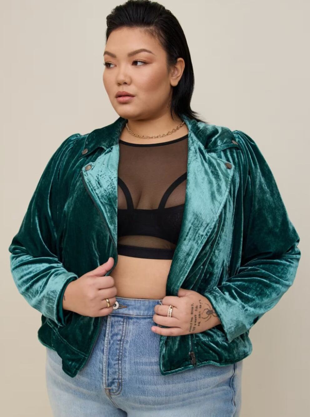 Torrid Botanical Green Velvet Moto Jacket Asymmetrical Zip Plus Size 6X
